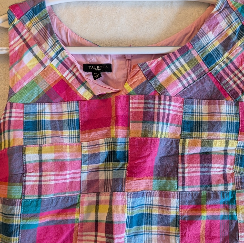 TALBOTS Petite Madras Plaid Patchwork Shift Dress